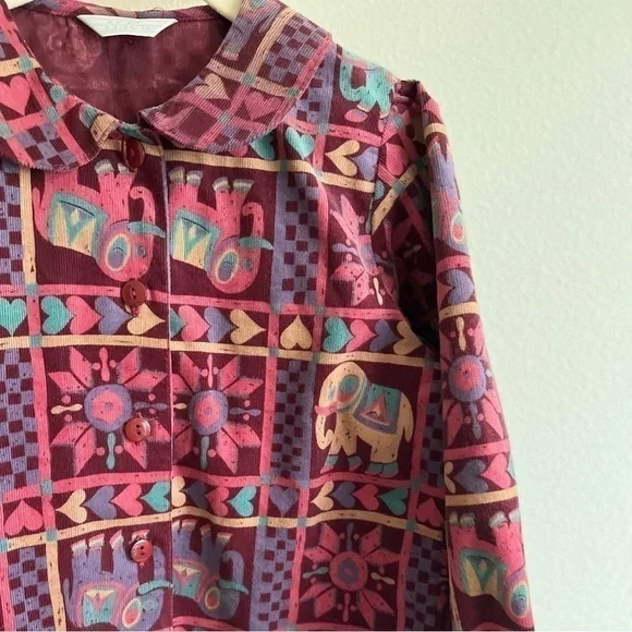 Vintage ILK Button Up Elephant Heart Pattern Print Blouse.Scarf Interchangeable. - Picture 4 of 9